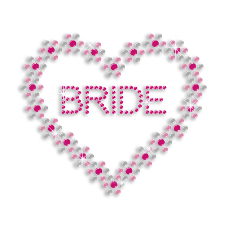 Beautiful Bride Heart Pink Iron on Rhinestone Transfer