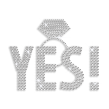 Crystal Say Yes Wedding Ring Iron-on Rhinestone Transfer