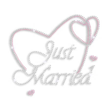 Cute Just Married with Heart Iron-on Rhinestone Transfers