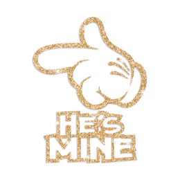 Glittering Gold He\'s Mine Iron on Rhinestone Transfer Motif