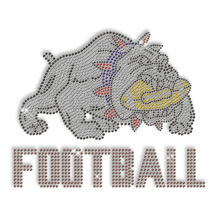 Custom Sparkling Crystal Bulldog Football Diamante Iron on Transfer Design for Shirts