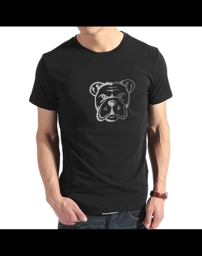 Glitter And Rhinestone Bulldog Design Bling Tee Shirt for Men