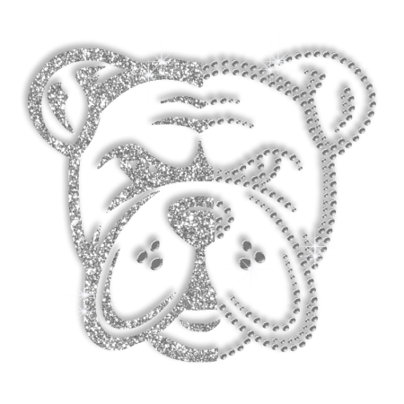 Crystal Bulldog Head Iron on Rhinestone and Glitter Motif