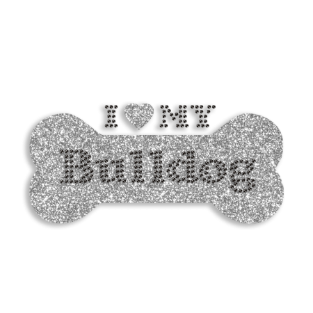 Sparkly Bulldog I Heart New York Iron on Glitter Rhinestone Transfer