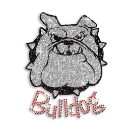 Cool Bulldog Face Glitter Iron on Rhinestone Transfer Design
