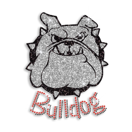 Cool Bulldog Face Glitter Iron on Rhinestone Transfer Design