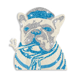 Cool Bulldog Smoking Glitter Nailhead Iron on Transfer