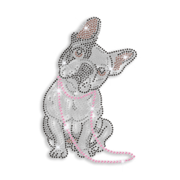 Cute Bulldog Wearing Jewelry Iron on Rhinestone Transfer