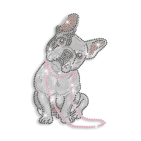 Cute Bulldog Wearing Jewelry Iron on Rhinestone Transfer