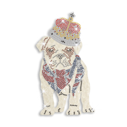 Cute Bulldog Wearing Crown Iron on Rhinestone Transfer