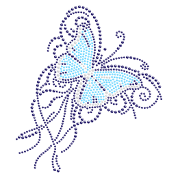 Fancy Iron on Design Blue Butterfly Rhinestone Transfer