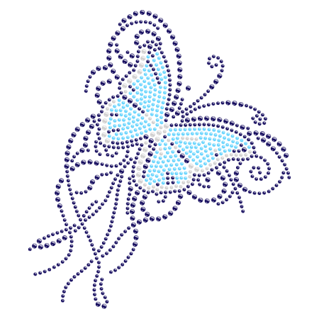 Fancy Iron on Design Blue Butterfly Rhinestone Transfer