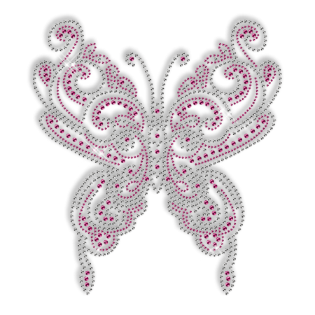 Custom Best Sparkling Pink Butterfly Korean Rhinestone Iron on Transfer Design for Shirts