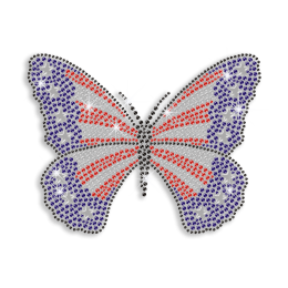 Bling Butterfly with American Flag Design Rhinestone Iron On