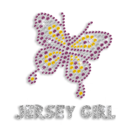 Cute Butterfly Jersey Girl Glitter Rhinestone Iron-on Transfer
