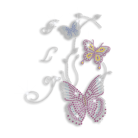 Bling Butterflies Fly Happily Iron-on Rhinestone Transfer