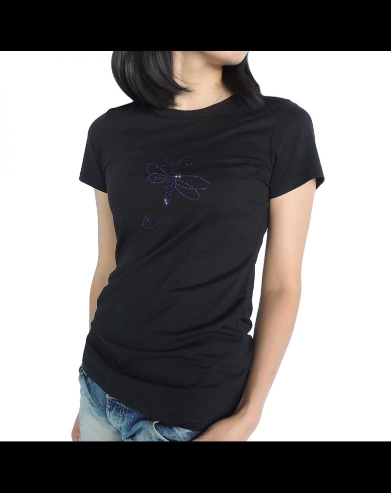 Women's Rhinestone Short Sleeves T Shirt with Butterfly Graphic