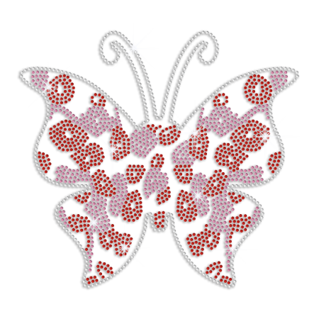 Fashionable Poppy Flower on Butterfly Rhinestone Transfer