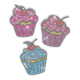Shining Rhinestud Iron on Colorful Cake Transfer Design for Clothes