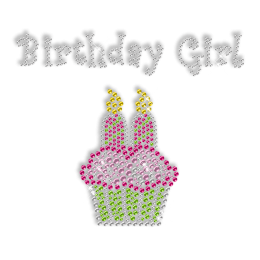 Sparkling Rhinestone and Rhinestud Birthday Girl Cake Iron on Transfer Design for Clothes