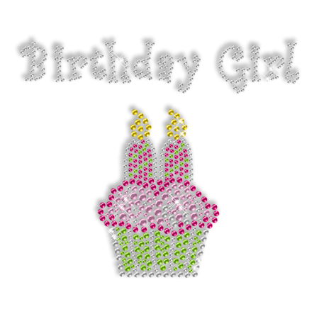 Sparkling Rhinestone and Rhinestud Birthday Girl Cake Iron on Transfer Design for Clothes