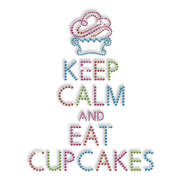 Custom Cute Sparkling Keep Calm and Eat Cupcakes Diamante Iron on Transfer Design for Shirts