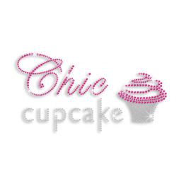 Pink Chic Cupcake Iron on Rhinestone Transfer