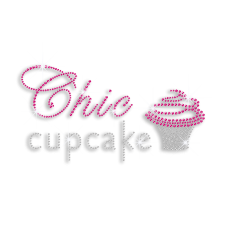 Pink Chic Cupcake Iron on Rhinestone Transfer