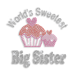 World\'s Sweetest Big Sister Cupcakes Rhinestone Iron ons