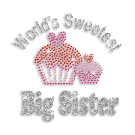 World's Sweetest Big Sister Cupcakes Rhinestone Iron ons