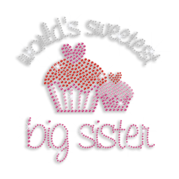 Bling World's Sweetest Big Sister Cupcake Rhinestone Iron ons