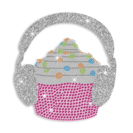 Colorful Cupcake Listen to Music Iron-on Rhinestone Transfer