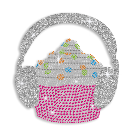 Colorful Cupcake Listen to Music Iron-on Rhinestone Transfer