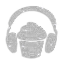 Crystal Cupcake Wearing Headset Iron on Rhinestone Transfer