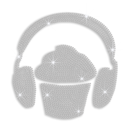 Crystal Cupcake Wearing Headset Iron on Rhinestone Transfer