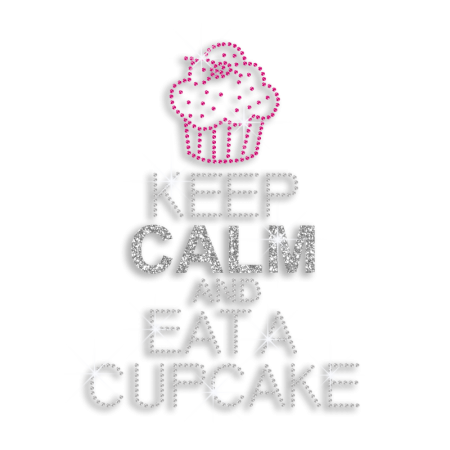 Bling Keep Calm and Eat A Cupcake Iron-on Glitter Rhinestone Transfer