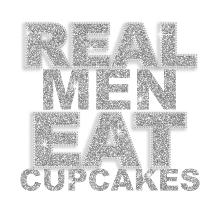 Silver Real Men Eat Cupcakes Hot-fix Glitter Iron-on Transfer