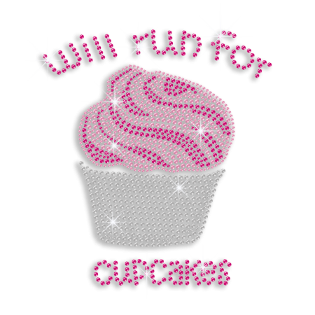 Pink Will Run for Cupcakes Iron-on Studs Hotfix Transfers