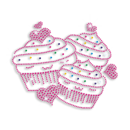 Colorful Pretty Cupcakes with Hearts Iron-on Rhinestone Transfer