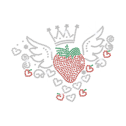 Cute Strawberry Angle in Crown Iron on Rhinestone Transfer