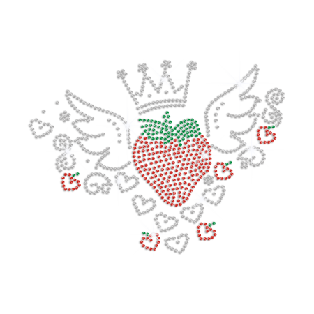 Cute Strawberry Angle in Crown Iron on Rhinestone Transfer