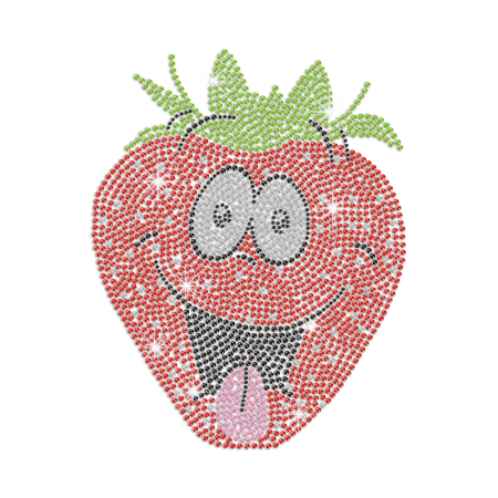 Funny Strawberry Face Iron on Rhinestone Transfer