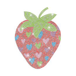 Lovely Strawberry & Hearts Pattern Iron on Rhinestone Transfer Decal