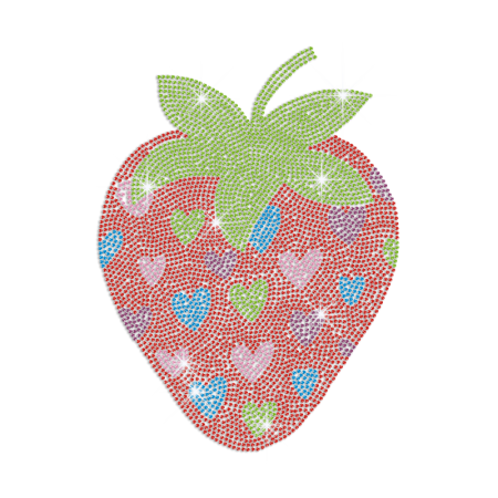 Lovely Strawberry & Hearts Pattern Iron on Rhinestone Transfer Decal