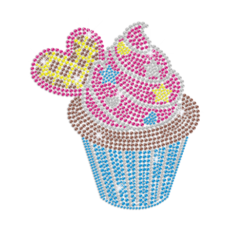 Sweet cupcake with star and heart shapes decoration custom rhinestone transfer