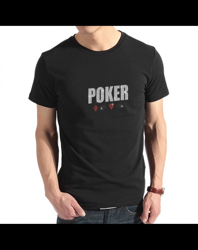 Men's Rhinestone O-Neck T Shirt with Glittering Poker Design