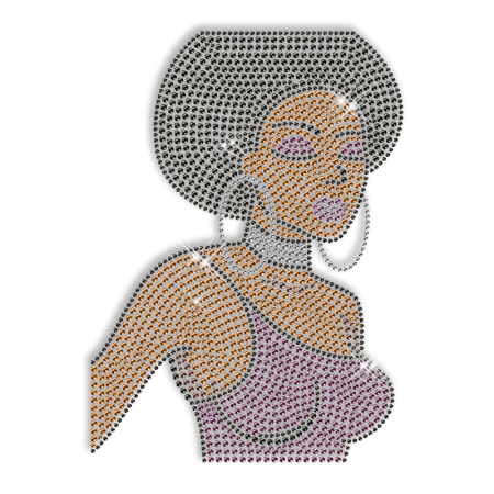 Shining African Girl Motif Rhinestone Iron on Transfer Design for Shirts