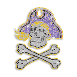 Custom Cool Pirate Skull Rhinestone Glitter Nailhead Iron on Transfer