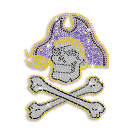 Custom Cool Pirate Skull Rhinestone Glitter Nailhead Iron on Transfer