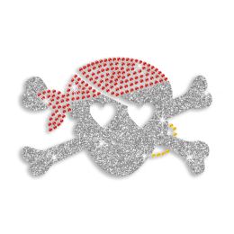 Cute Pirate Skull Hearts Rhinestone Glitter Iron on Transfer Motif